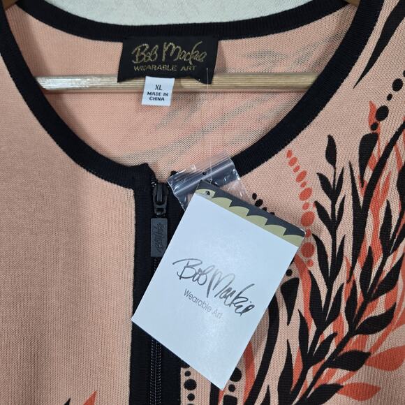 VTG Bob Mackie Wearable Art Cardigan Jacket sz XL Peach Black Zip Up Artsy READ - Picture 8 of 14